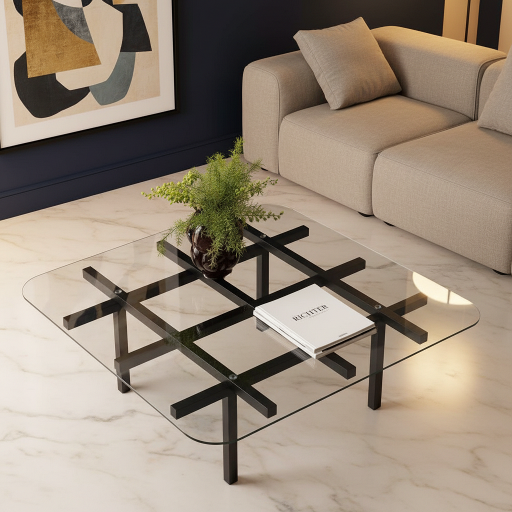 steel and Glass center coffee table 80×80×45 - AA29