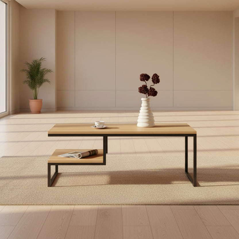 steel and MDF wood center coffee table 100×60×45 - AA15