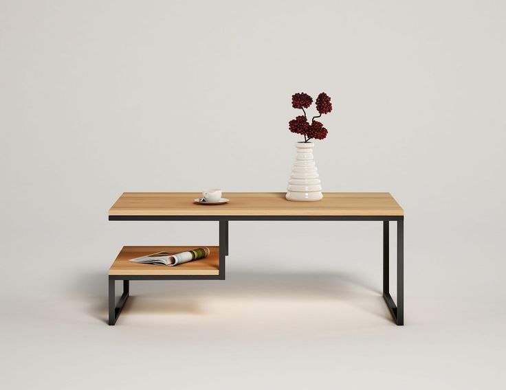 steel and MDF wood center coffee table 100×60×45 - AA15