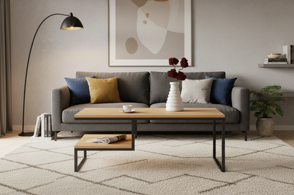 طاولة قهوة مركزية من الستيل وخشب الـ MDF 100×60×45 - AA15