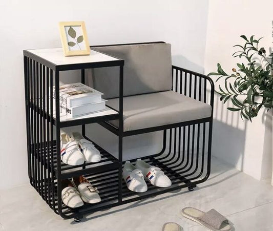 Steel shoe bench back and gray padding 100x50x90 - SR26