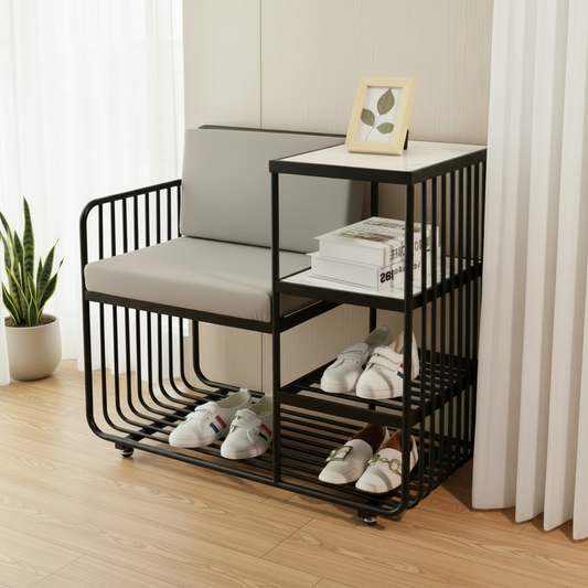 Steel shoe bench back and gray padding 100x50x90 - SR26