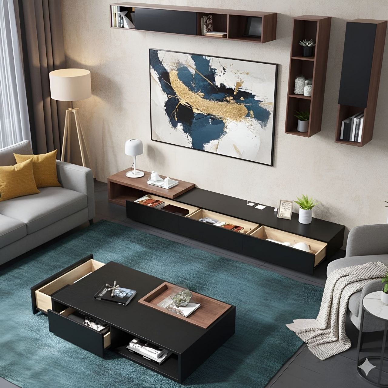 Living Room Set Black & Brown - 240 x 40 x 40 cm - TVCT21
