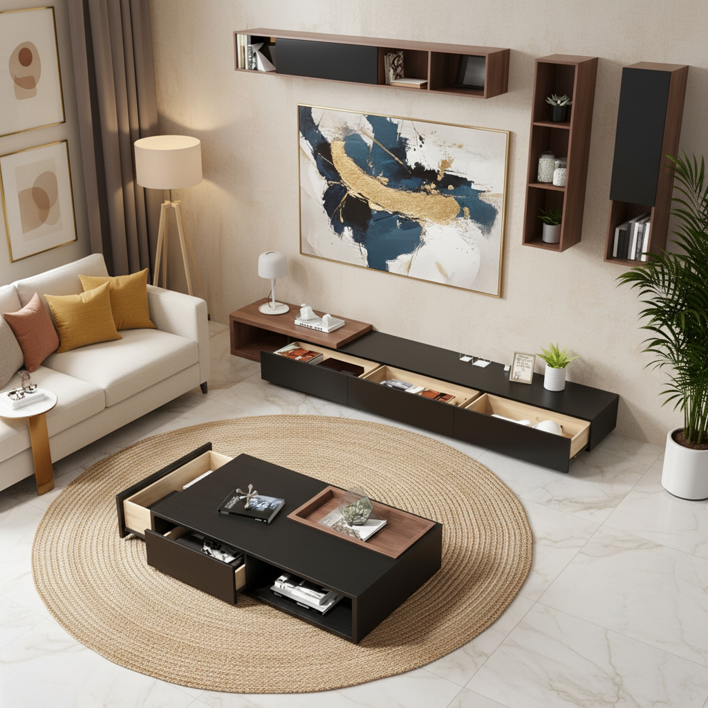 Living Room Set Black & Brown - 240 x 40 x 40 cm - TVCT21