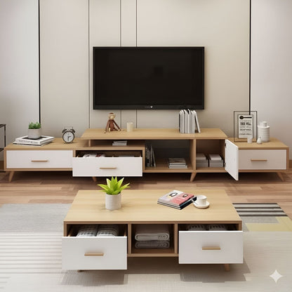 Living Room Set White & Wooden - 220 x 40 x 40 cm - TVCT15