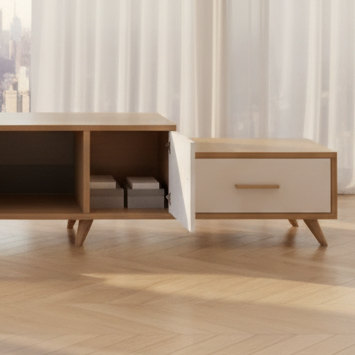 Living Room Set White & Wooden - 220 x 40 x 40 cm - TVCT15