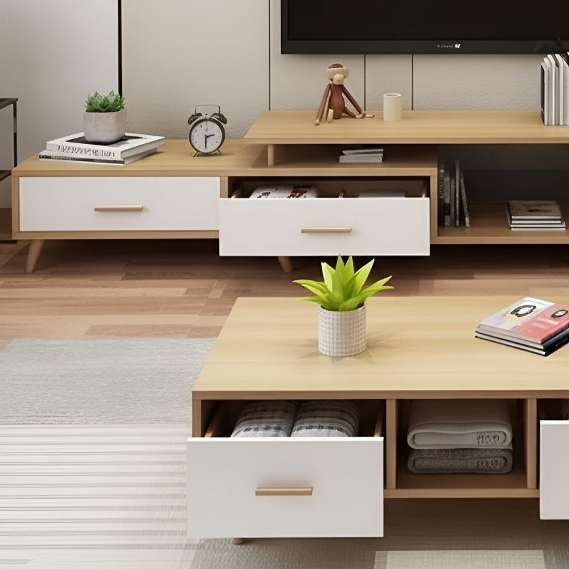 Living Room Set White & Wooden - 220 x 40 x 40 cm - TVCT15