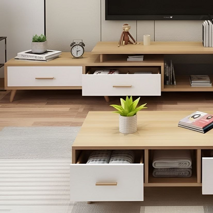 Living Room Set White & Wooden - 220 x 40 x 40 cm - TVCT15
