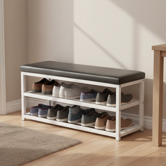 Steel shoe bench white and gray padding 100x40x50 - SR25