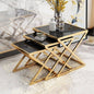 stainless steel and glass nesting .center and side table gold 3 pieces - CC18