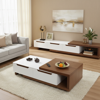 Living Room Set White & Brown - 190 x 40 x 40 cm - TVCT25