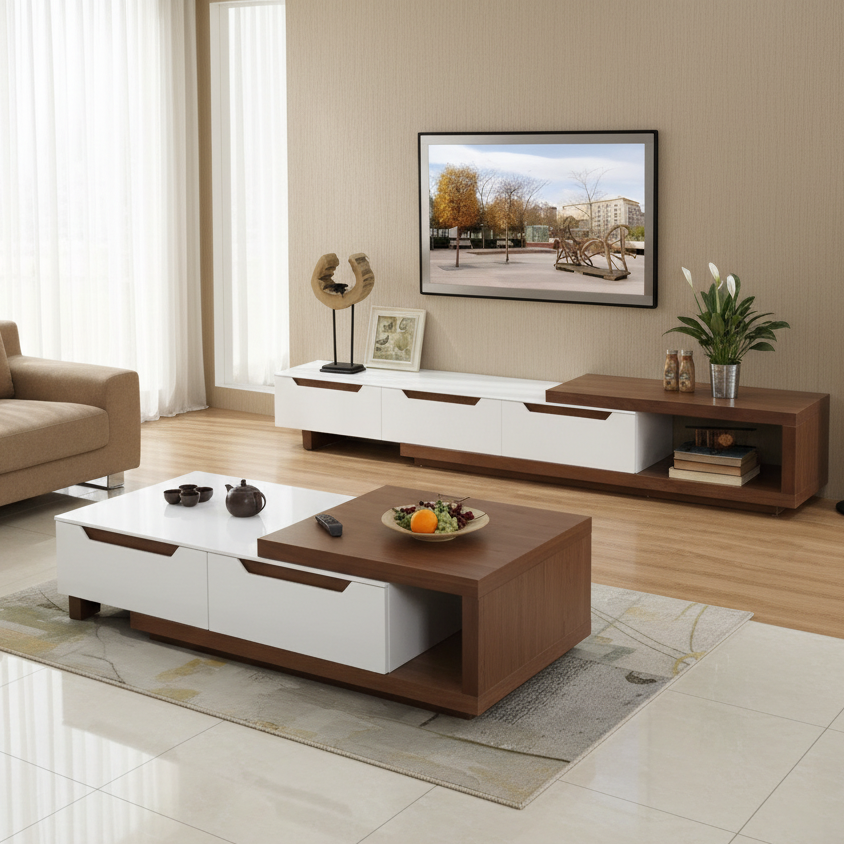 Living Room Set White & Brown - 190 x 40 x 40 cm - TVCT25