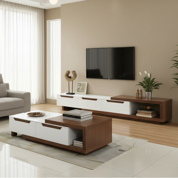 Living Room Set White & Brown - 190 x 40 x 40 cm - TVCT25