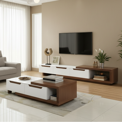 Living Room Set White & Brown - 190 x 40 x 40 cm - TVCT25