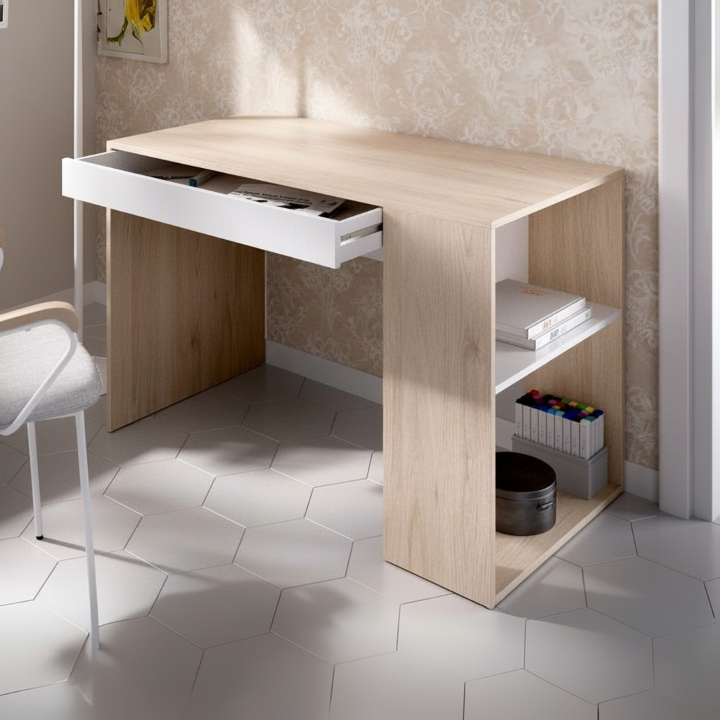Desk Wooden & White - 100 x 50 x 80 cm - WDSK46