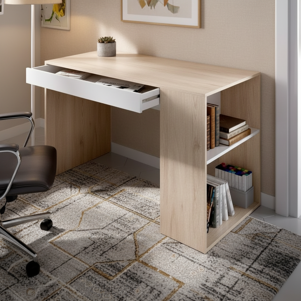 Desk Wooden & White - 100 x 50 x 80 cm - WDSK46
