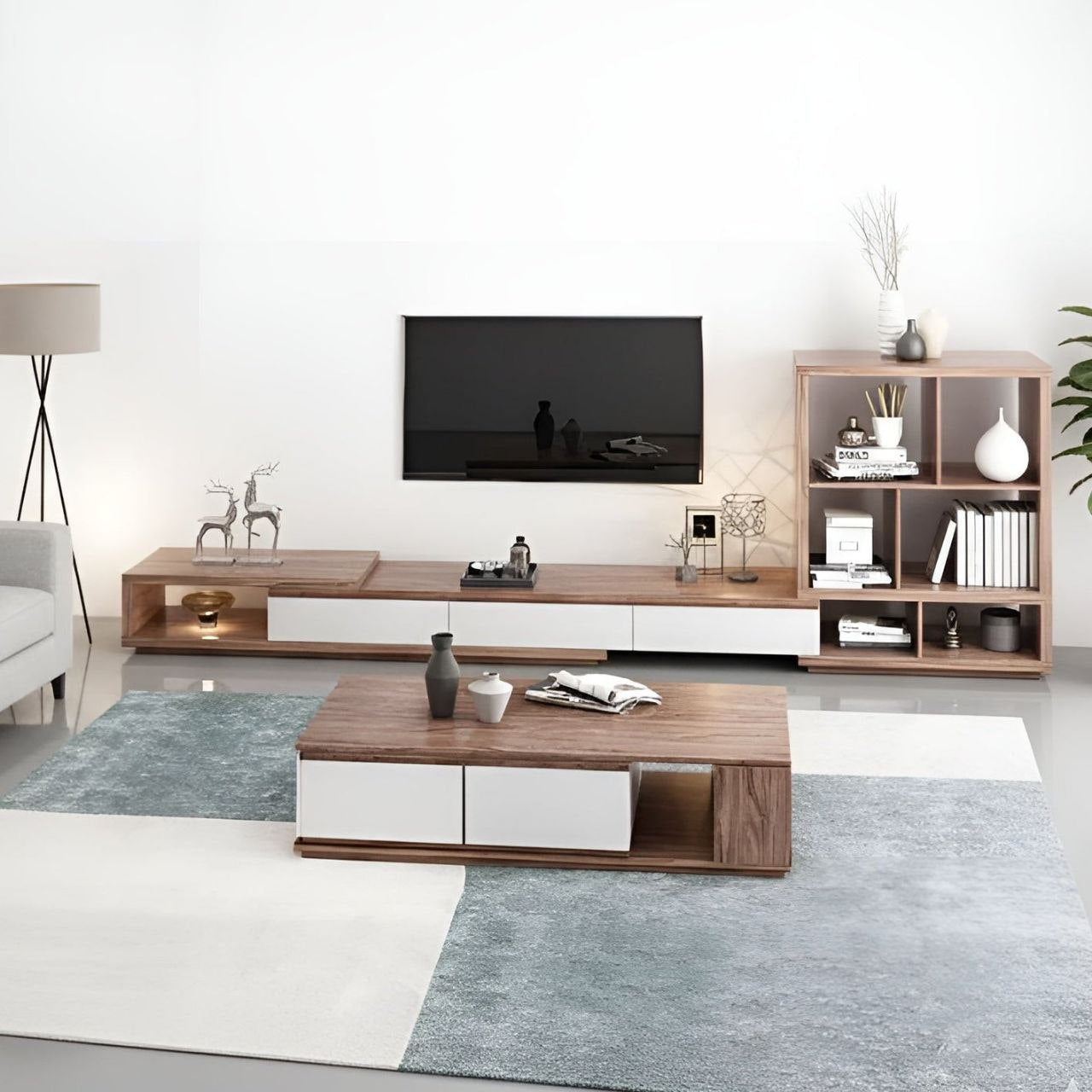 Living Room Set Wooden & White - 300 x 40 x 40 cm - TVCT26