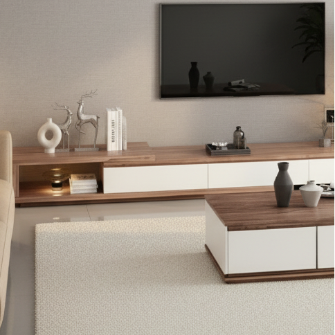 Living Room Set Wooden & White - 300 x 40 x 40 cm - TVCT26