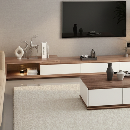 Living Room Set Wooden & White - 300 x 40 x 40 cm - TVCT26