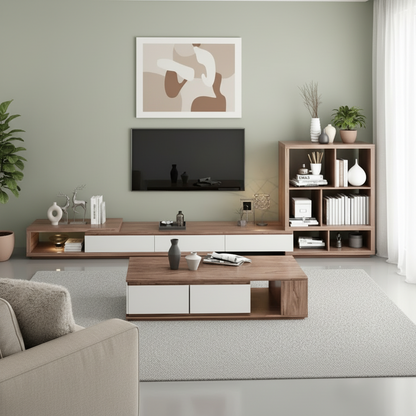 Living Room Set Wooden & White - 300 x 40 x 40 cm - TVCT26