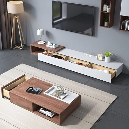 Living Room Set White & Wooden - 240 x 40 x 40 cm - TVCT27