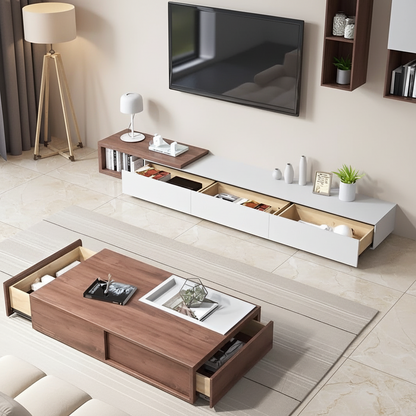 Living Room Set White & Wooden - 240 x 40 x 40 cm - TVCT27