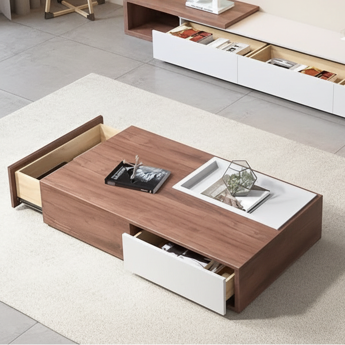 Living Room Set White & Wooden - 240 x 40 x 40 cm - TVCT27