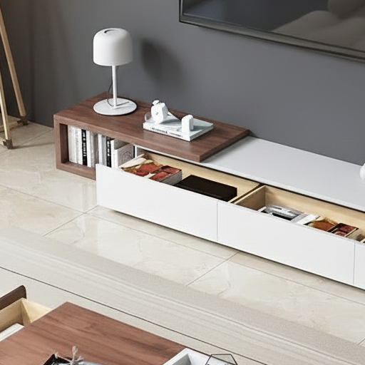 Living Room Set White & Wooden - 240 x 40 x 40 cm - TVCT27