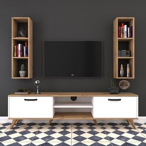 Tv Unit White & Wooden - 160 x 40 x 40 cm - TVUO14