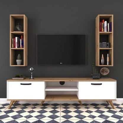 Tv Unit White & Wooden - 160 x 40 x 40 cm - TVUO14