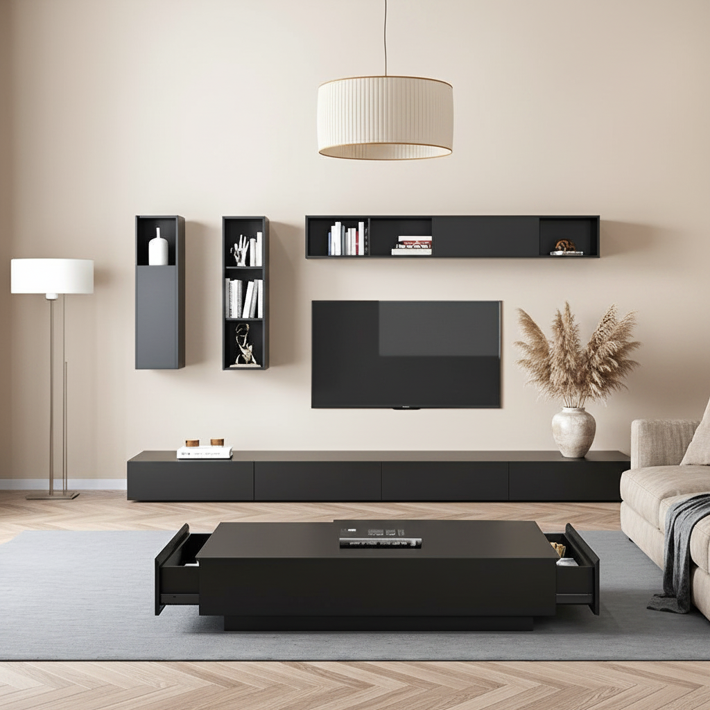 Living Room Set Black - 240 x 40 x 40 cm - TVCT28