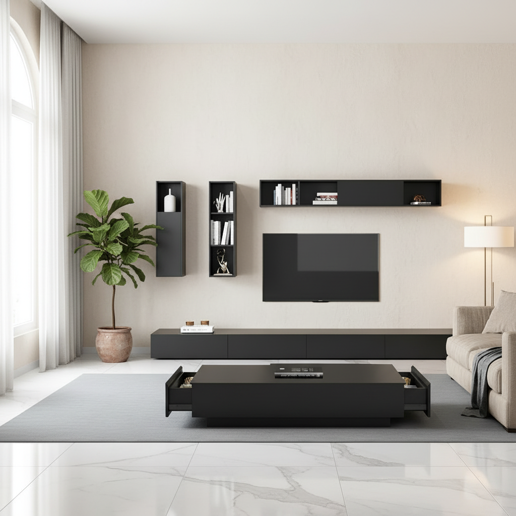 Living Room Set Black - 240 x 40 x 40 cm - TVCT28