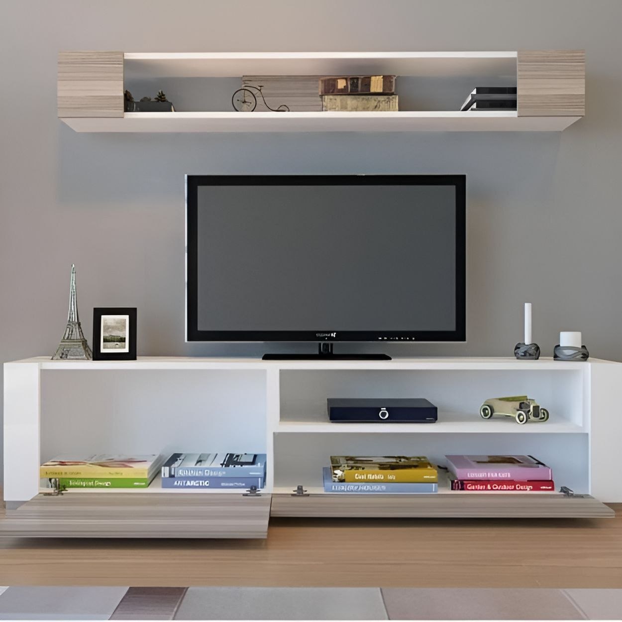 Tv Unit White & Wooden - 160 x 40 x 40 cm - TVUO12