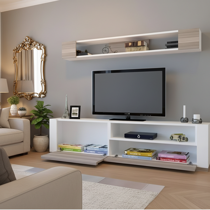 Tv Unit White & Wooden - 160 x 40 x 40 cm - TVUO12