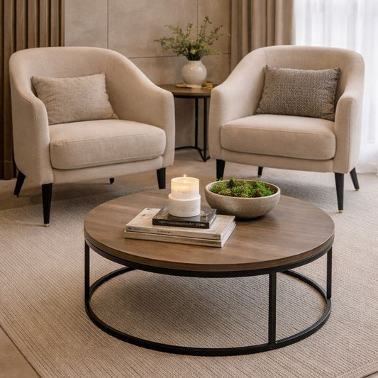 طاولة قهوة من الحديد وخشب MDF 75×45 - AA18