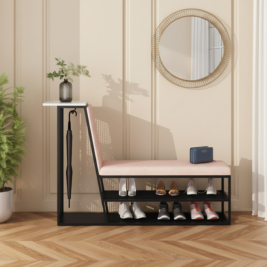 Steel shoe bench black and pink padding with 120x40x90 - SR19