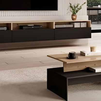 Living Room Set Black & Wooden - 160 x 40 x 40 cm - TVCT19
