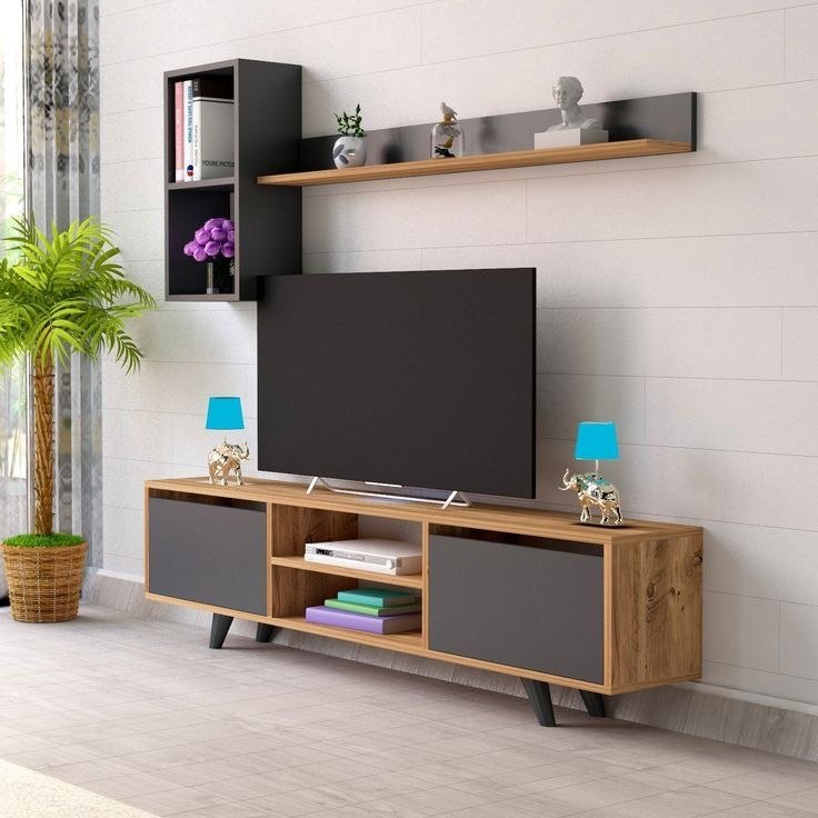 Tv Unit Wooden & Black - 160 x 40 x 40 cm - TVUO15