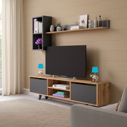 Tv Unit Wooden & Black - 160 x 40 x 40 cm - TVUO15
