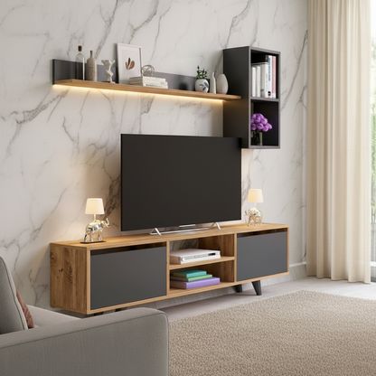Tv Unit Wooden & Black - 160 x 40 x 40 cm - TVUO15