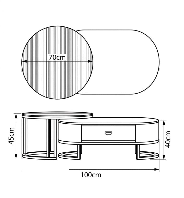 steel , wood and glass nesting coffee table - BB20