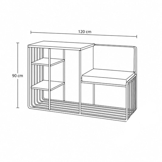 Steel shoe bench gold and green padding with 3 shelves mdf 120x50x90 - SR10