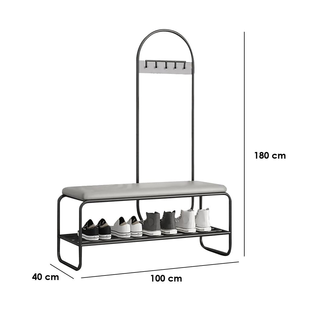Iron and Leather Shoe Rack Black and Grey - 180x40x100cm - SR7