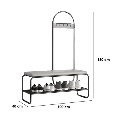 Iron and Leather Shoe Rack Black and Grey - 180x40x100cm - SR7