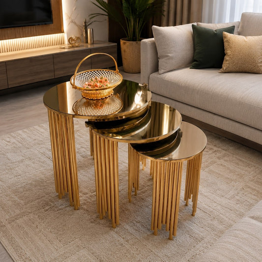 stanless steel and glass center and nesting table 3 pieces - CC12