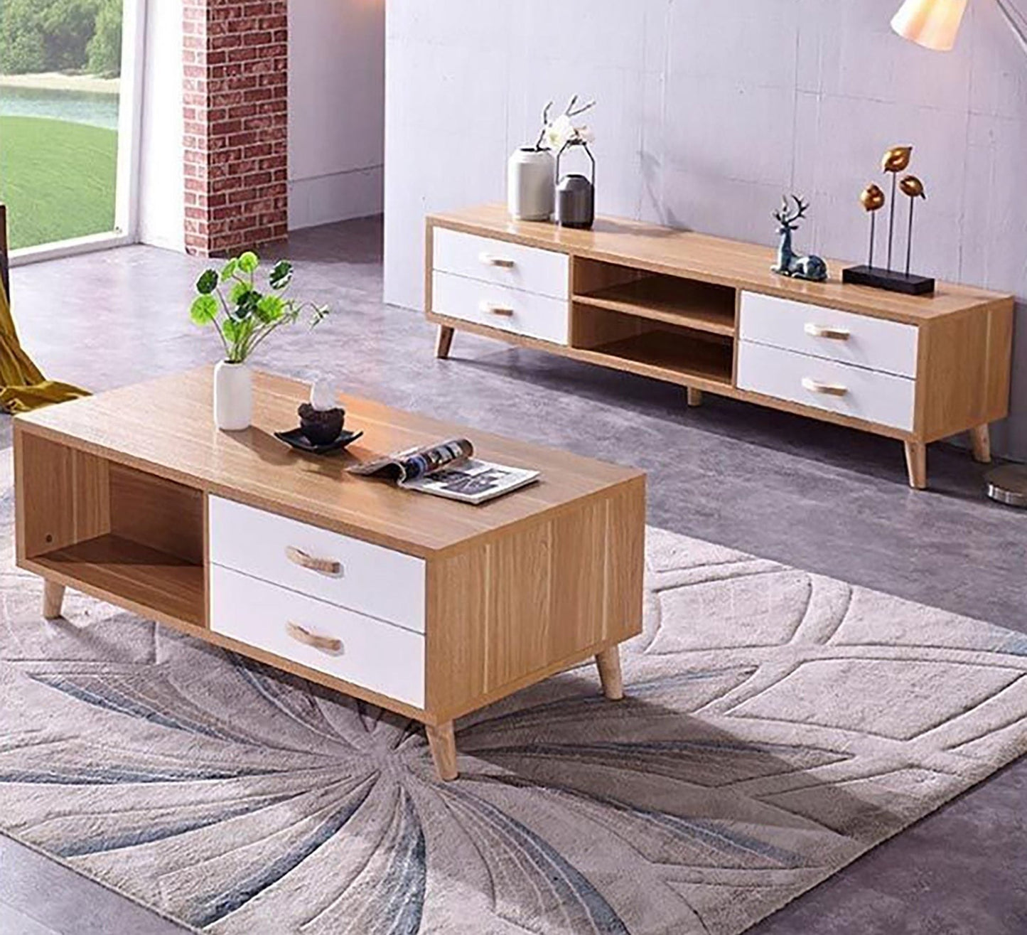 TV Unit and Coffee Table beige and White - TVCT5