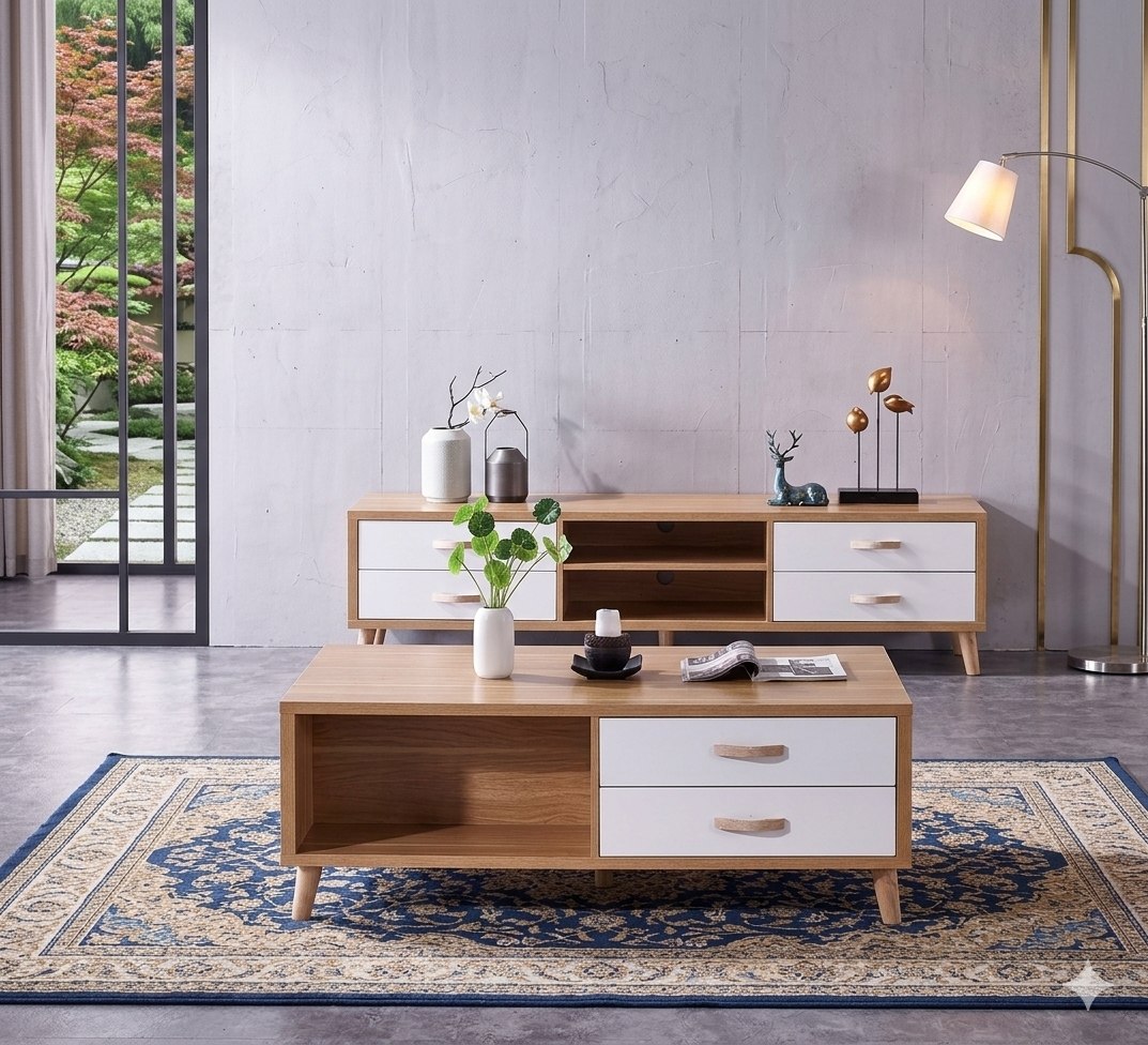 TV Unit and Coffee Table beige and White - TVCT5