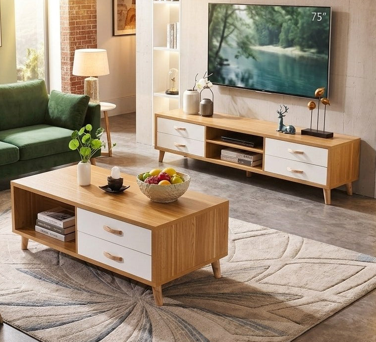 TV Unit and Coffee Table beige and White - TVCT5