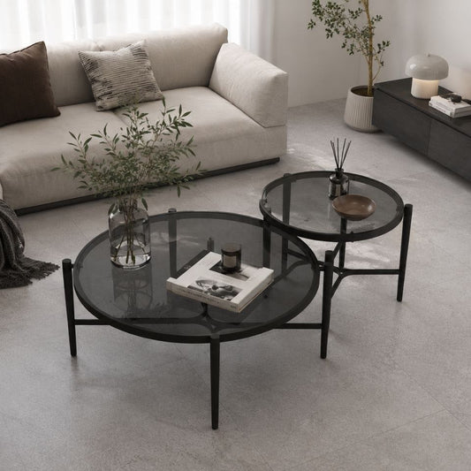 steel and glass center coffee table - 2 piece - AA111
