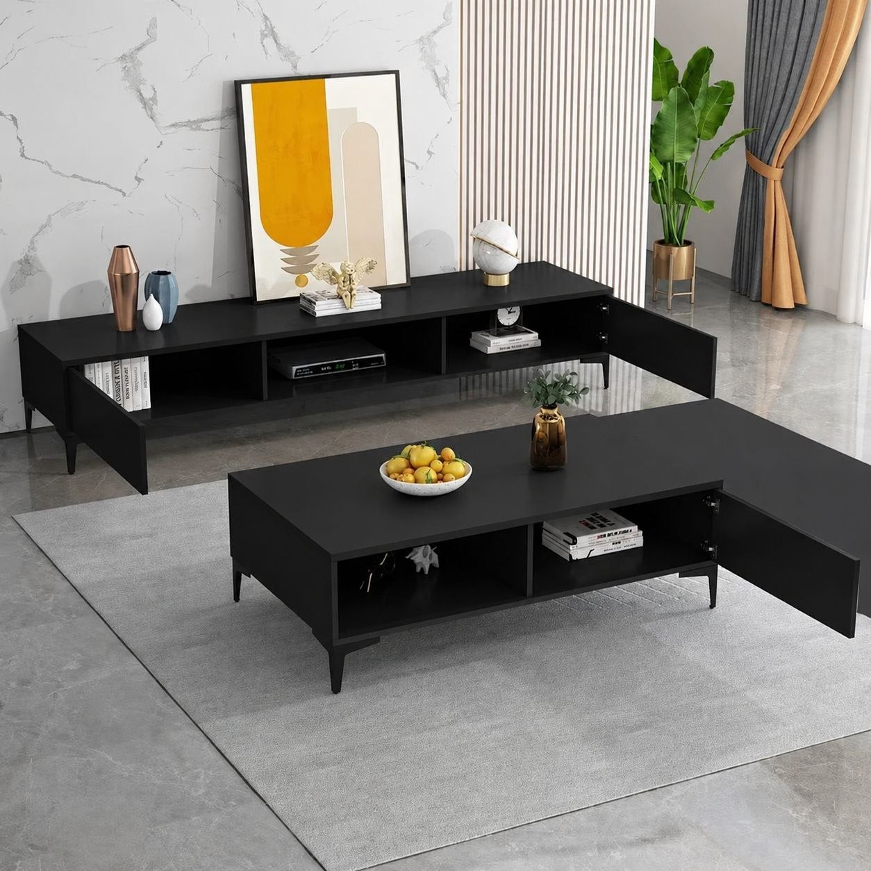 Living Room Set black & glass - TVCT44
